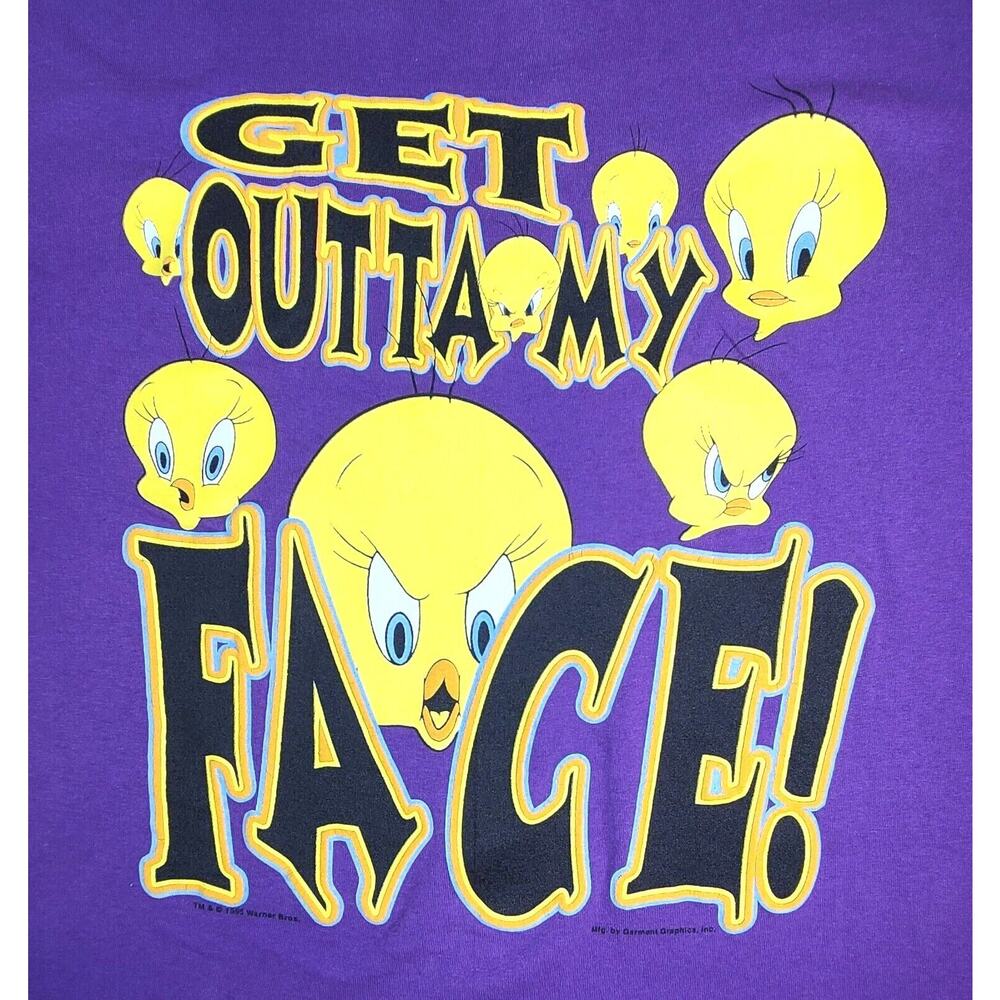 Vintage Garment Graphics Tweety Bird Graphic T-Shirt Tee Shirt Size Large Purple